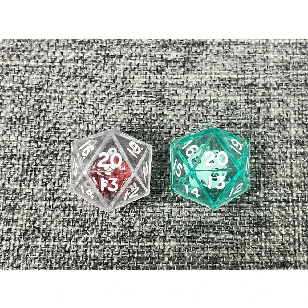 Green And Clear Double Dice RPG Gaming D20 Twenty Sided Game 25mm Die Math Pair